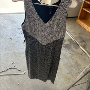 White House Black Market Gray and Black Sheath Dress V-Neck Sleeveless